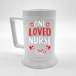 Cute ER ICU RN Nurses Tees Valentines Day One Loved Nurse Beer Stein