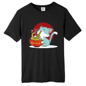 Cat Eating Japanese Ramen Noodles Soup Bowl Kawaii Kitten Tall Fusion ChromaSoft Performance T-Shirt