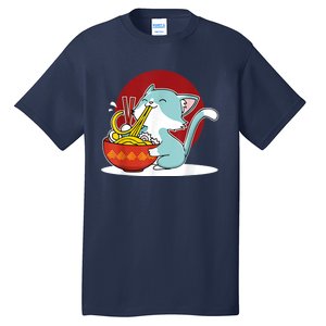 Cat Eating Japanese Ramen Noodles Soup Bowl Kawaii Kitten Tall T-Shirt