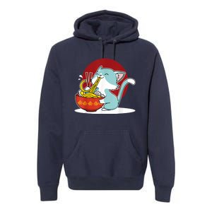 Cat Eating Japanese Ramen Noodles Soup Bowl Kawaii Kitten Premium Hoodie