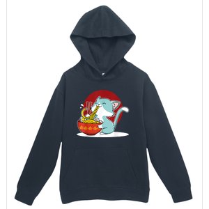 Cat Eating Japanese Ramen Noodles Soup Bowl Kawaii Kitten Urban Pullover Hoodie