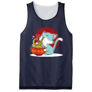 Cat Eating Japanese Ramen Noodles Soup Bowl Kawaii Kitten Mesh Reversible Basketball Jersey Tank