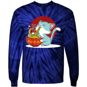 Cat Eating Japanese Ramen Noodles Soup Bowl Kawaii Kitten Tie-Dye Long Sleeve Shirt