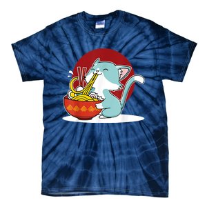 Cat Eating Japanese Ramen Noodles Soup Bowl Kawaii Kitten Tie-Dye T-Shirt