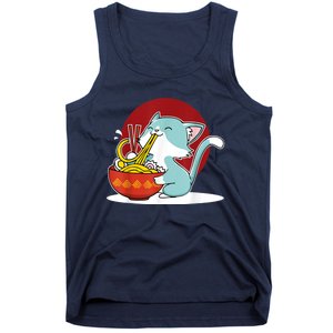 Cat Eating Japanese Ramen Noodles Soup Bowl Kawaii Kitten Tank Top