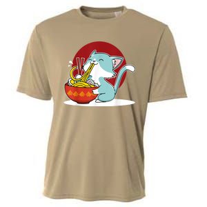 Cat Eating Japanese Ramen Noodles Soup Bowl Kawaii Kitten Cooling Performance Crew T-Shirt