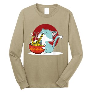 Cat Eating Japanese Ramen Noodles Soup Bowl Kawaii Kitten Long Sleeve Shirt