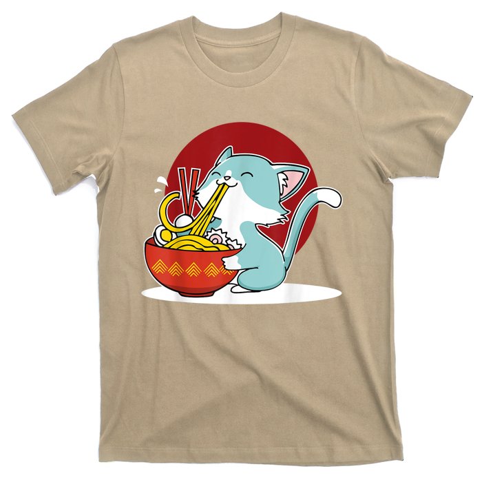 Cat Eating Japanese Ramen Noodles Soup Bowl Kawaii Kitten T-Shirt