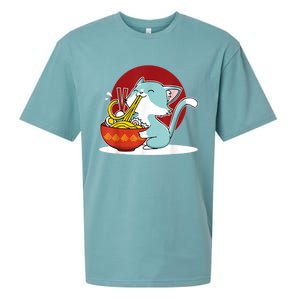 Cat Eating Japanese Ramen Noodles Soup Bowl Kawaii Kitten Sueded Cloud Jersey T-Shirt