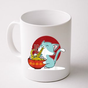 Cat Eating Japanese Ramen Noodles Soup Bowl Kawaii Kitten Coffee Mug