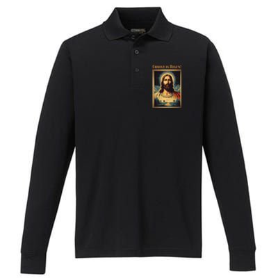 Christian Easter Jesus Christ Is Risen Performance Long Sleeve Polo