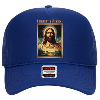 Christian Easter Jesus Christ Is Risen High Crown Mesh Back Trucker Hat