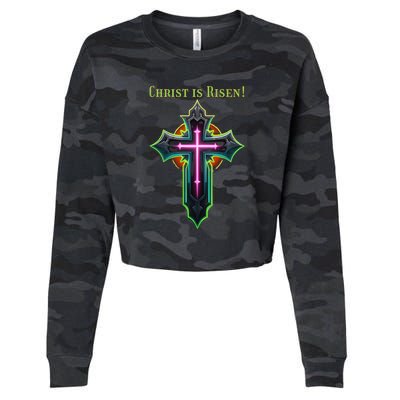 Christian Easter Jesus Christ Is Risen Cropped Pullover Crew