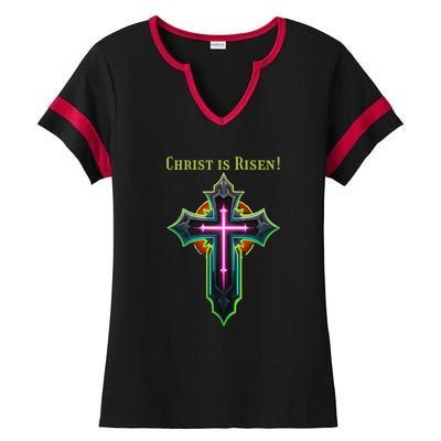 Christian Easter Jesus Christ Is Risen Ladies Halftime Notch Neck Tee