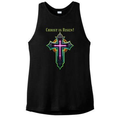 Christian Easter Jesus Christ Is Risen Ladies PosiCharge Tri-Blend Wicking Tank