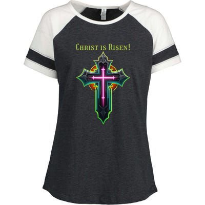 Christian Easter Jesus Christ Is Risen Enza Ladies Jersey Colorblock Tee