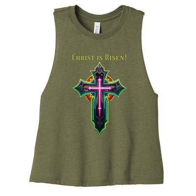 Christian Easter Jesus Christ Is Risen Women's Racerback Cropped Tank