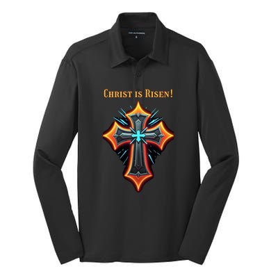 Christian Easter Jesus Christ Is Risen Silk Touch Performance Long Sleeve Polo