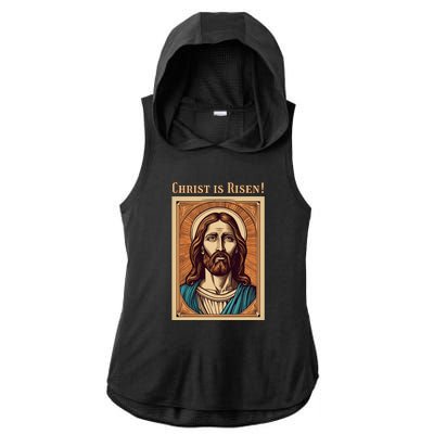 Christian Easter Jesus Christ Is Risen Ladies PosiCharge Tri-Blend Wicking Draft Hoodie Tank