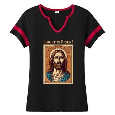 Christian Easter Jesus Christ Is Risen Ladies Halftime Notch Neck Tee