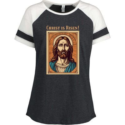 Christian Easter Jesus Christ Is Risen Enza Ladies Jersey Colorblock Tee