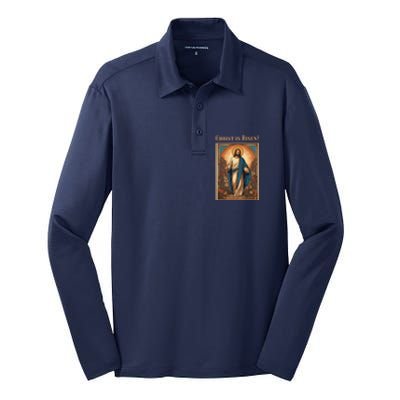 Christian Easter Jesus Christ Is Risen Silk Touch Performance Long Sleeve Polo