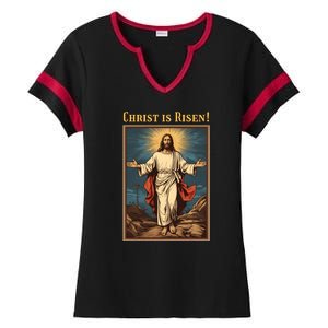 Christian Easter Jesus Christ Is Risen Ladies Halftime Notch Neck Tee