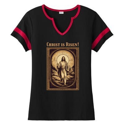 Christian Easter Jesus Christ Is Risen Ladies Halftime Notch Neck Tee