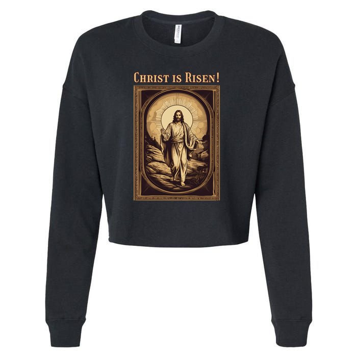 Christian Easter Jesus Christ Is Risen Cropped Pullover Crew