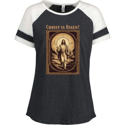 Christian Easter Jesus Christ Is Risen Enza Ladies Jersey Colorblock Tee