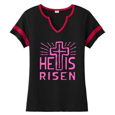 Christian Easter Jesus Christ Is Risen Ladies Halftime Notch Neck Tee