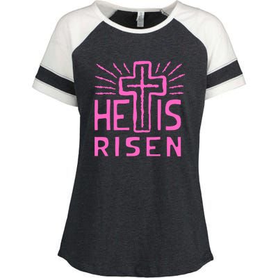 Christian Easter Jesus Christ Is Risen Enza Ladies Jersey Colorblock Tee