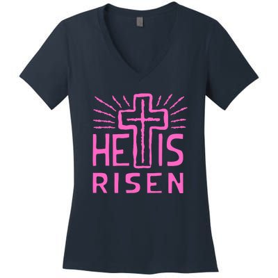 Christian Easter Jesus Christ Is Risen Women's V-Neck T-Shirt