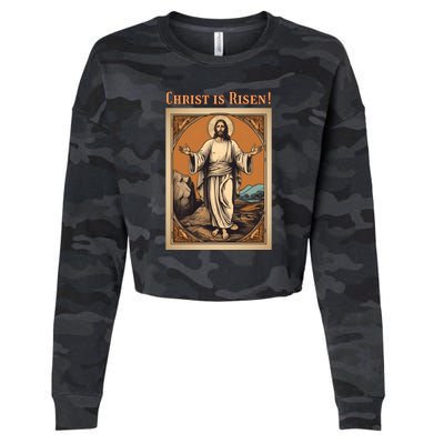 Christian Easter Jesus Christ Is Risen Cropped Pullover Crew