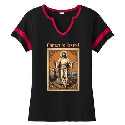 Christian Easter Jesus Christ Is Risen Ladies Halftime Notch Neck Tee