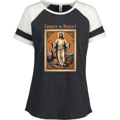 Christian Easter Jesus Christ Is Risen Enza Ladies Jersey Colorblock Tee