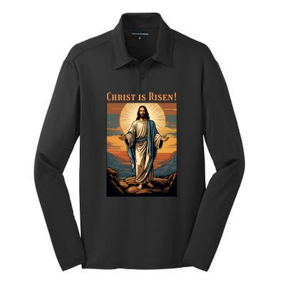 Christian Easter Jesus Christ Is Risen Silk Touch Performance Long Sleeve Polo