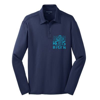 Christian Easter Jesus Christ Is Risen Silk Touch Performance Long Sleeve Polo