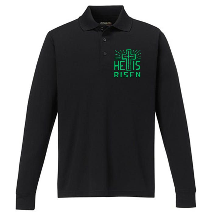 Christian Easter Jesus Christ Is Risen Performance Long Sleeve Polo