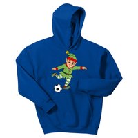 Christmas Elf Kicking Soccer Ball Funny Boys Girls Xmas Gift Kids Hoodie