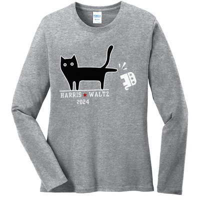 Cat Election Kamala Harris Tim Waltz Ladies Long Sleeve Shirt