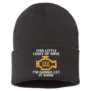 Check Engine Light Shine Funny Car Auto Mechanic Garage Sustainable Knit Beanie