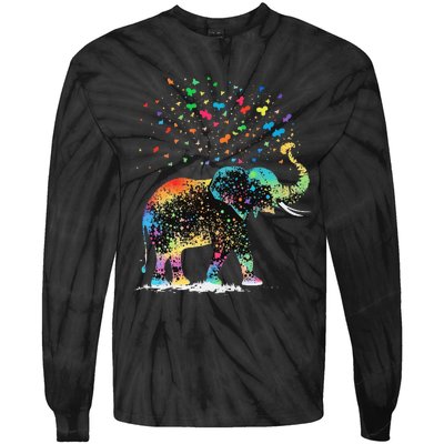 Cute Elephant Lover Animal On Elephant Tie-Dye Long Sleeve Shirt