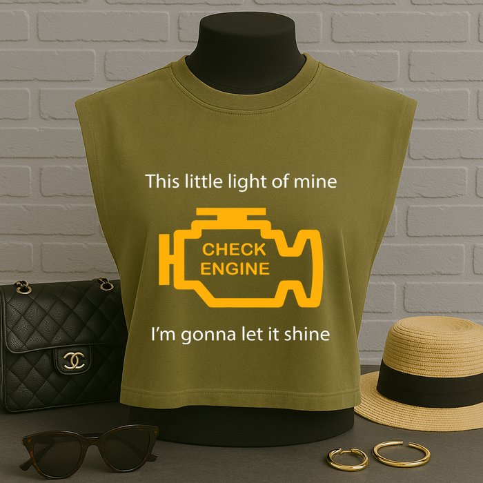 Check Engine Light This Little Light Of Mine Garment-Dyed Women's Muscle Tee
