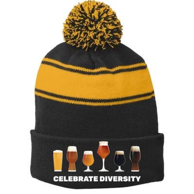 Celebrate Diversity beer Funny Stripe Pom Pom Beanie