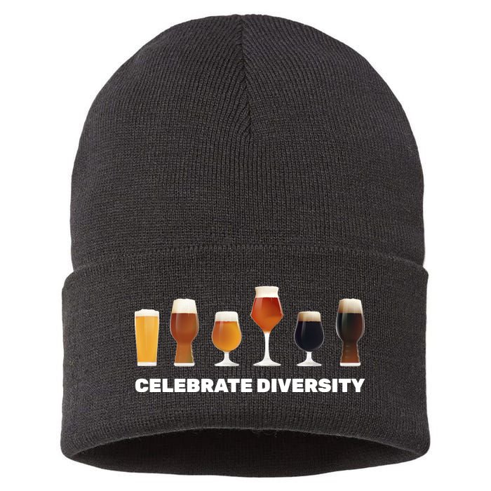 Celebrate Diversity beer Funny Sustainable Knit Beanie