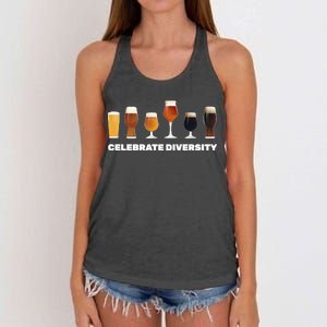 Celebrate Diversity beer Funny Women's Knotted Racerback Tank