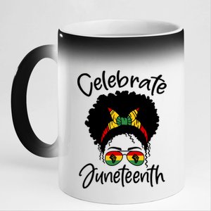 Celebrate Juneteenth Afro Bandana Traditional Colors 11oz Black Color Changing Mug