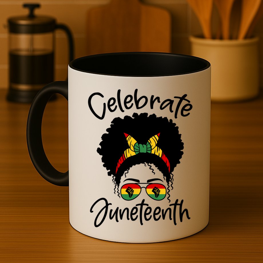 Celebrate Juneteenth Afro Bandana Traditional Colors Mug