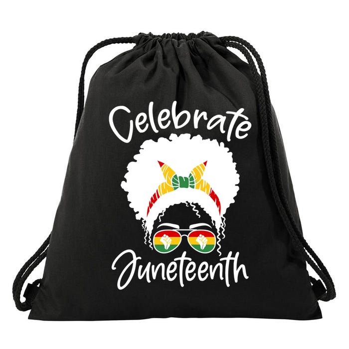 Celebrate Juneteenth Afro Bandana Traditional Colors Drawstring Bag